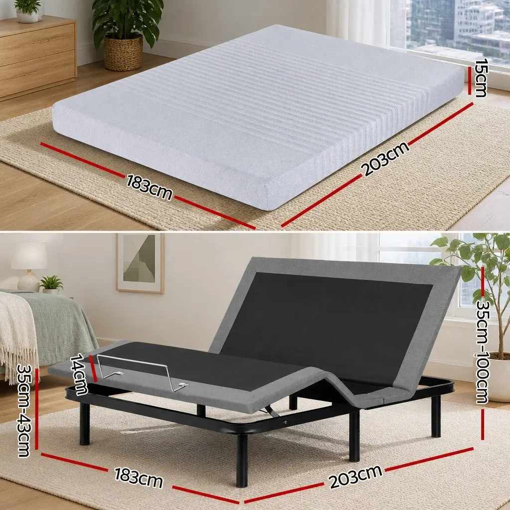 King Adjustable Electric Bed Frame with 15cm Thick Memory Foam Mattress