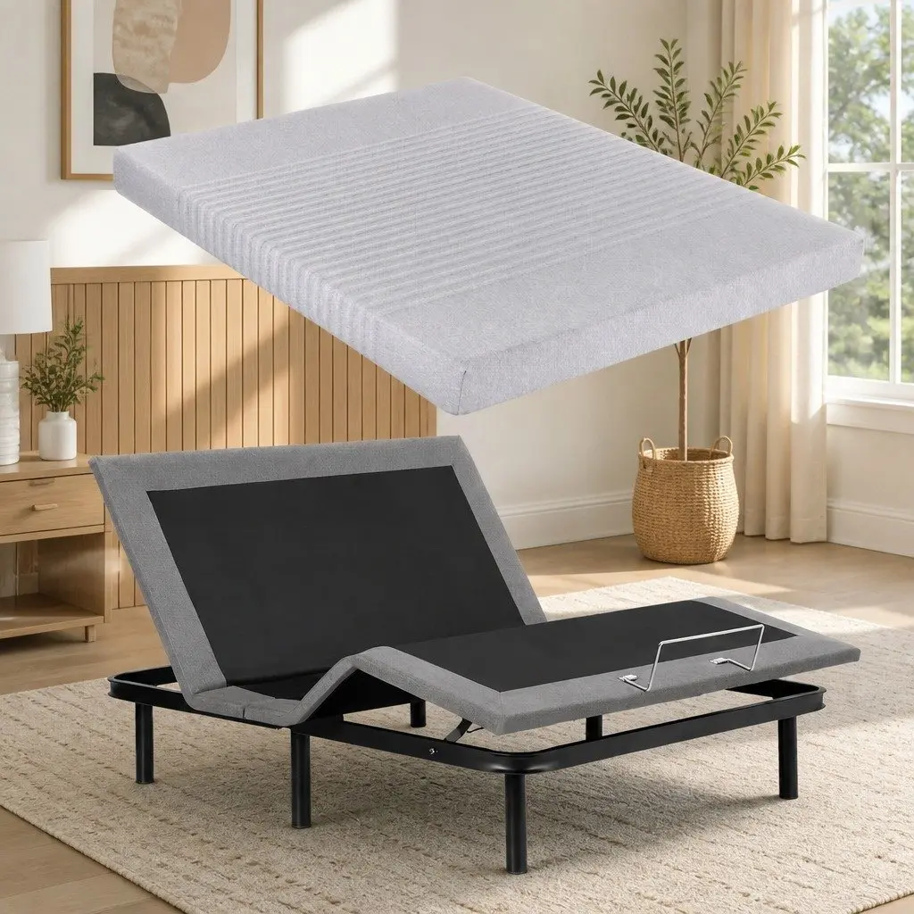 Queen Adjustable Bed Frame & Cooling Memory Foam Mattress