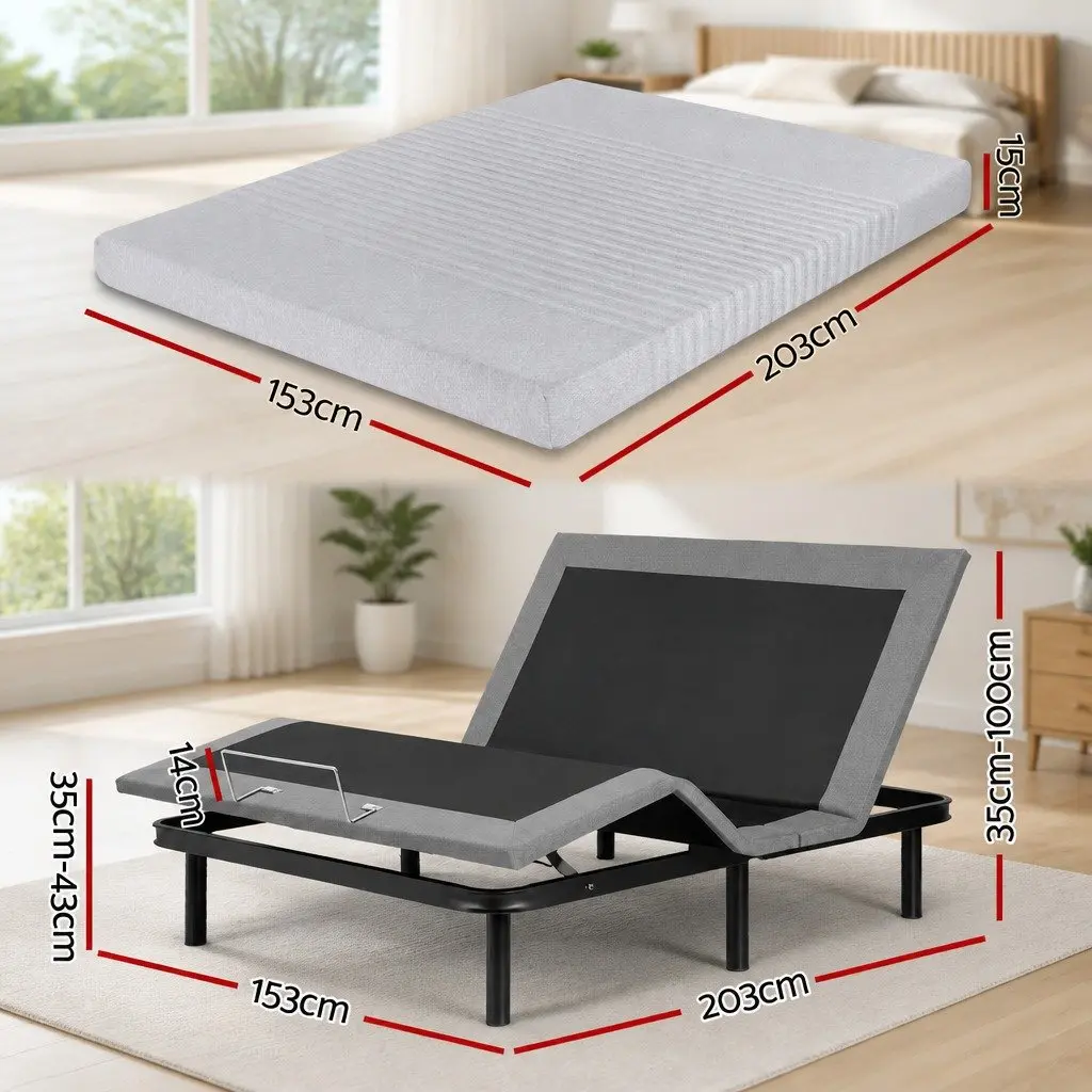 Queen Adjustable Bed Frame & Cooling Memory Foam Mattress