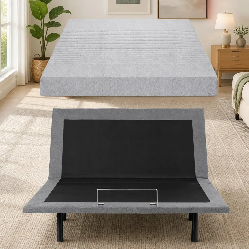 Queen Adjustable Bed Frame & Cooling Memory Foam Mattress