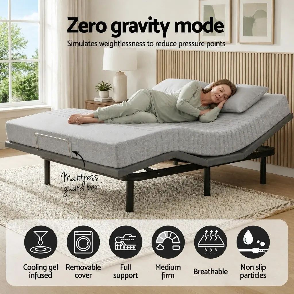 Queen Adjustable Bed Frame & Cooling Memory Foam Mattress
