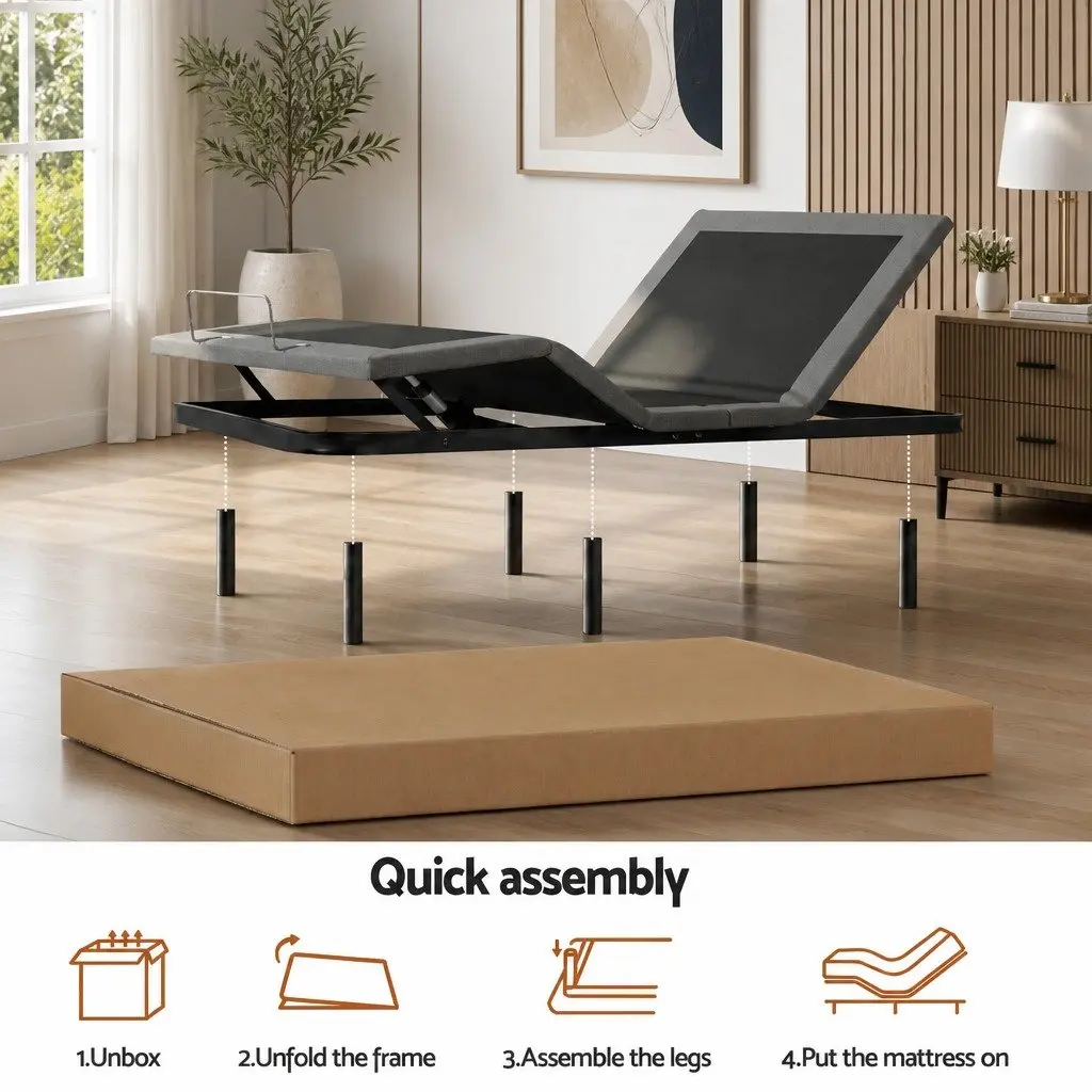 Queen Adjustable Bed Frame & Cooling Memory Foam Mattress