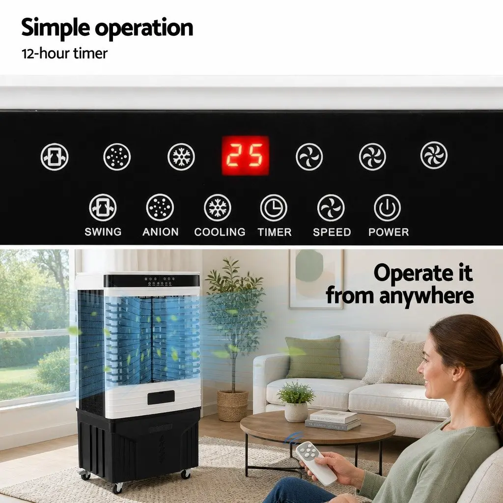 Evaporative Air Cooler 60L Tank Portable Humidifier Purifier with LED Remote Control