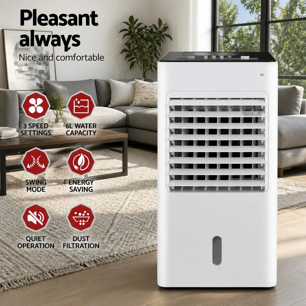 Evaporative Air Cooler 6L Water Tank Portable Humidifier Purifier Fan White