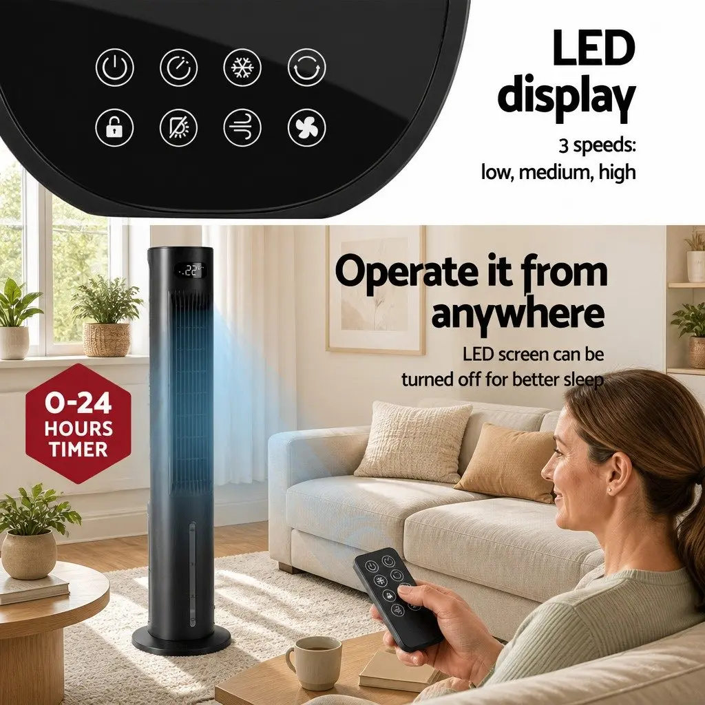 Evaporative Air Cooler 7L Water Tank 4-in-1 Fan Humidifier Purifier Remote Control