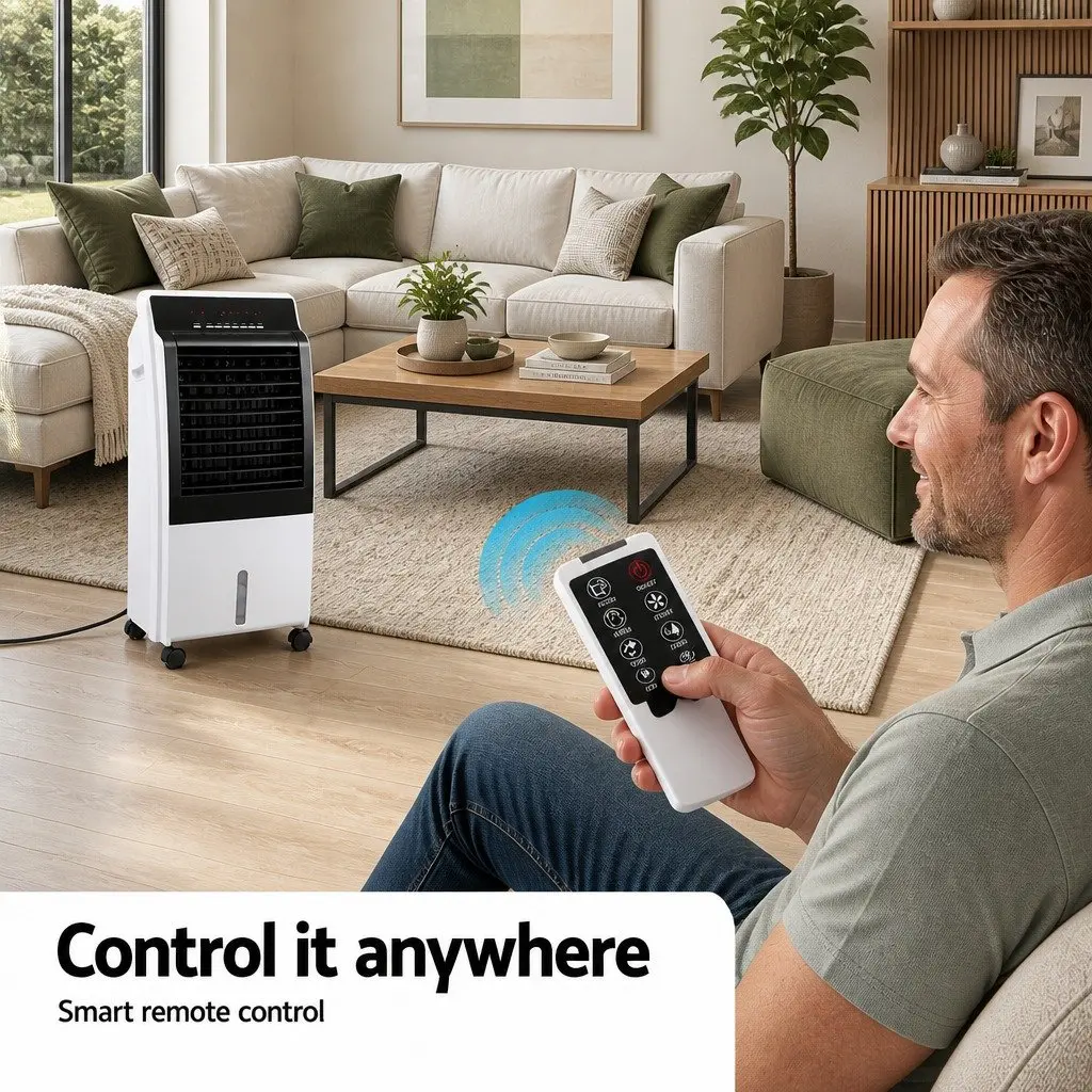 Evaporative Air Cooler Humidifier White 8L Water Tank Remote Control