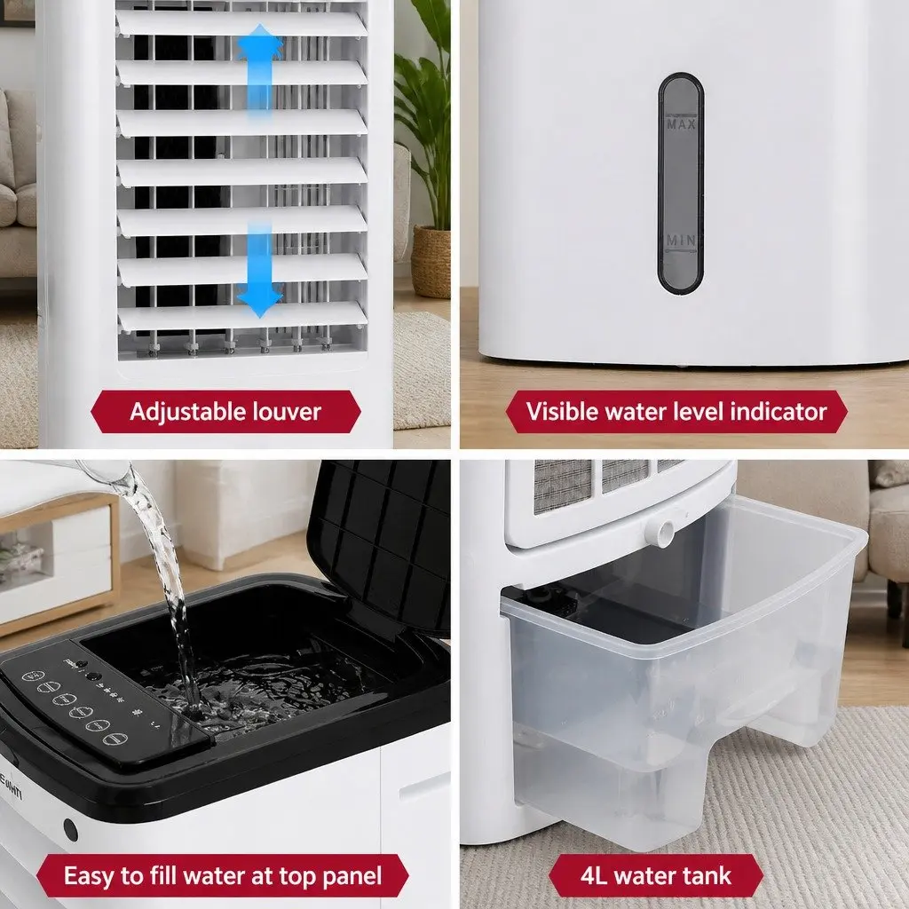 Evaporative Cooler 4L Tank 3-in-1 Humidifier Fan Remote Control White