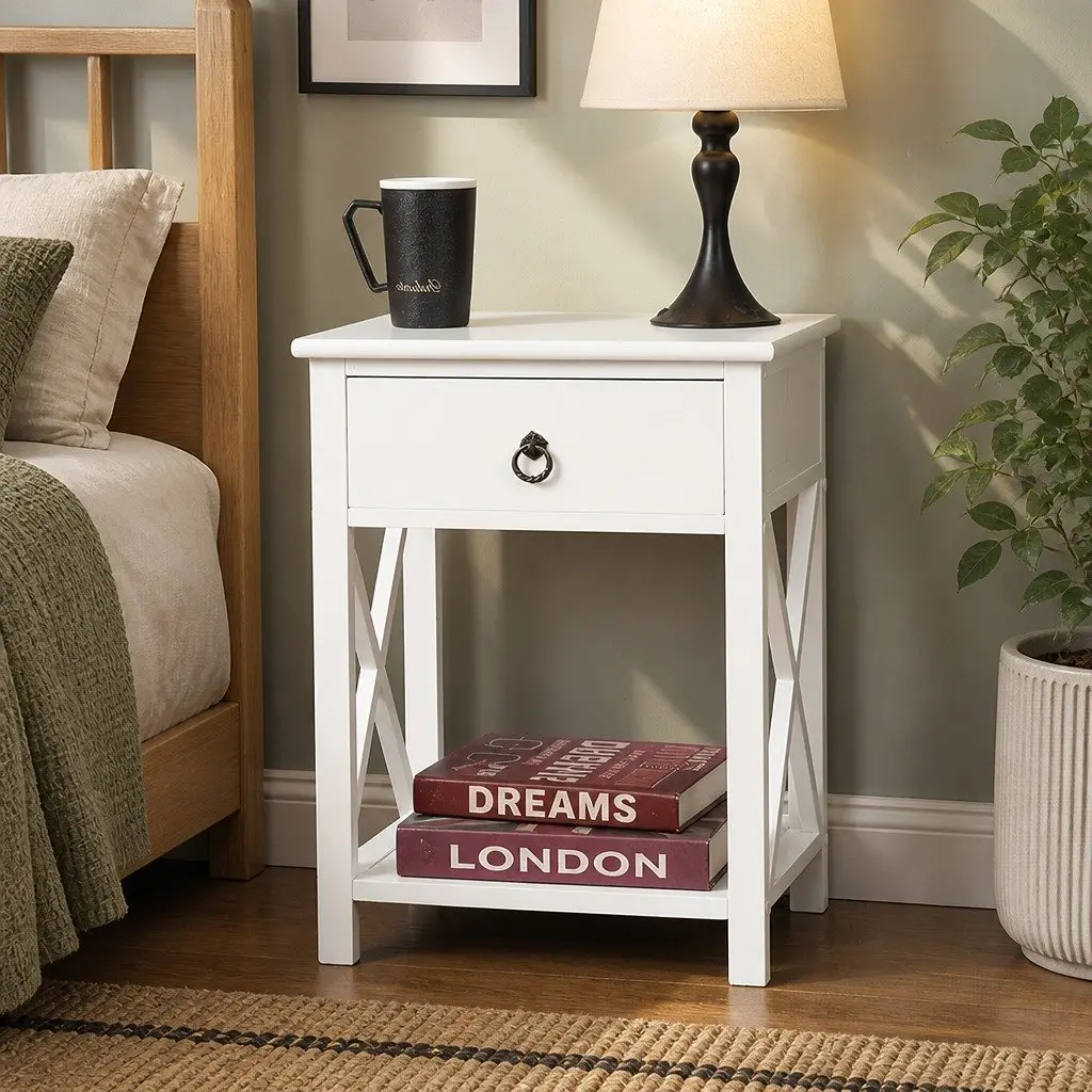 Bedside Tables with Drawers Set of 2 Modern Nightstand Storage Side Table