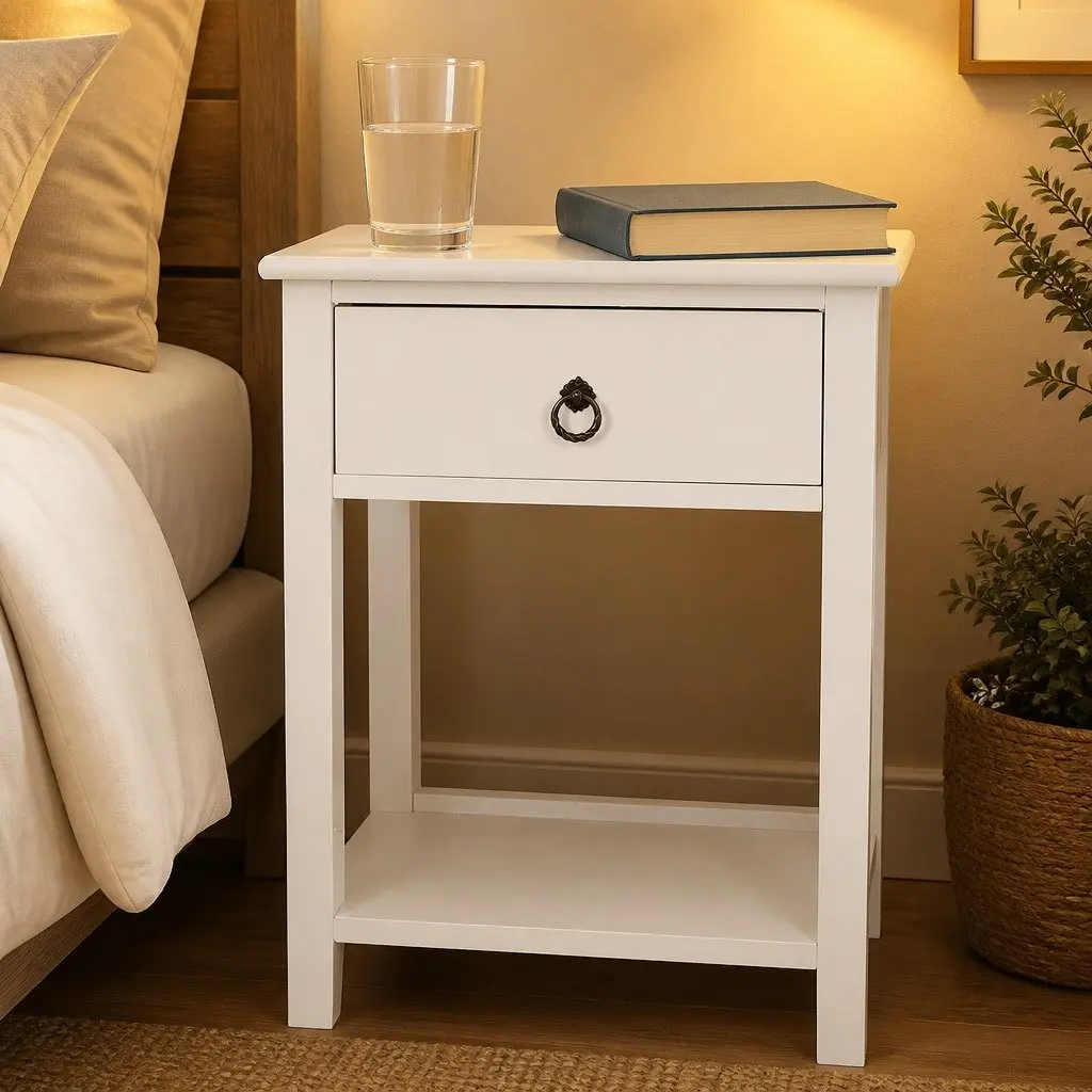 Bedside Table with Drawers Nightstand Side Table Modern Storage Wooden White