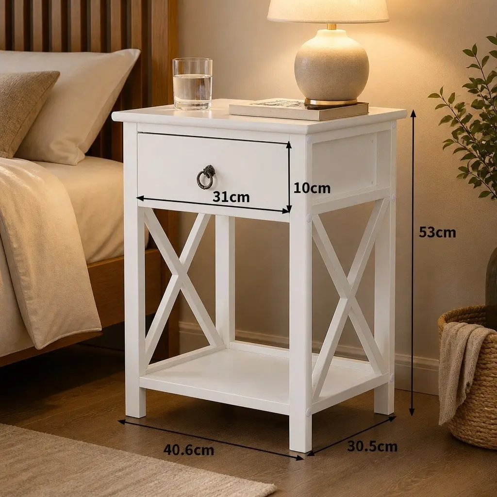 Bedside Table with Drawers Nightstand Side Table Modern Storage Wooden White