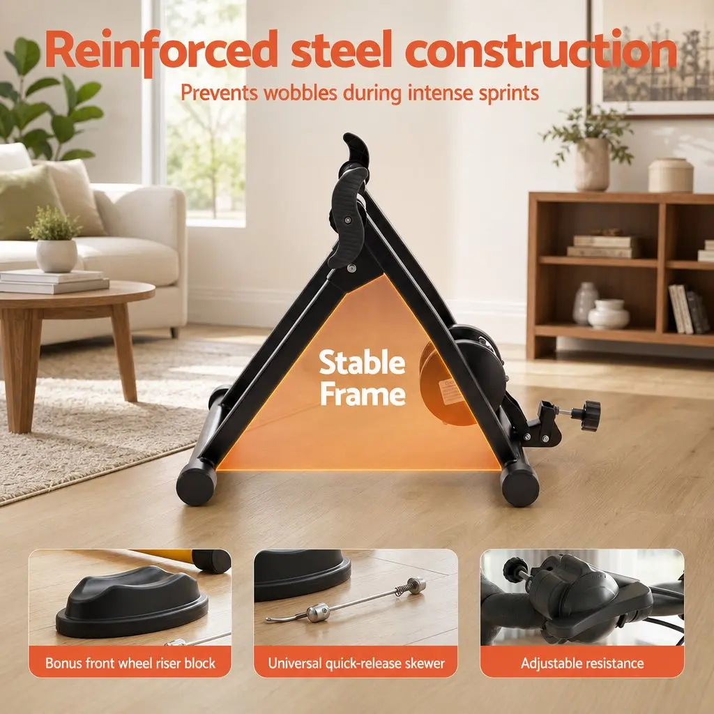 Foldable Bike Trainer Stand Indoor Cycling Home Gym 6 Level Magnetic Resistance