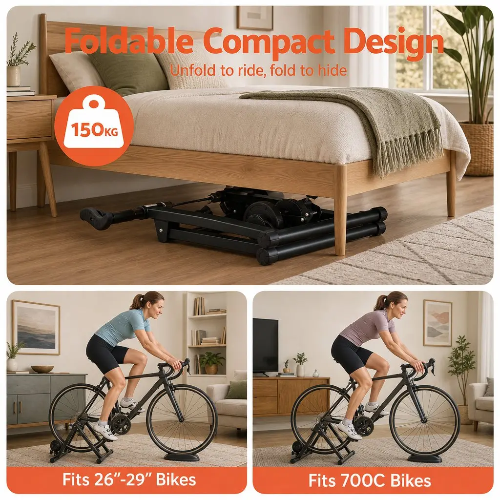 Foldable Bike Trainer Stand Indoor Cycling Home Gym 6 Level Magnetic Resistance