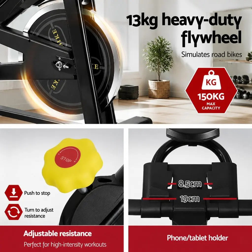 Exercise Bike Bluetooth APP Connectable Adjustable Resistance 13kg Flywheel