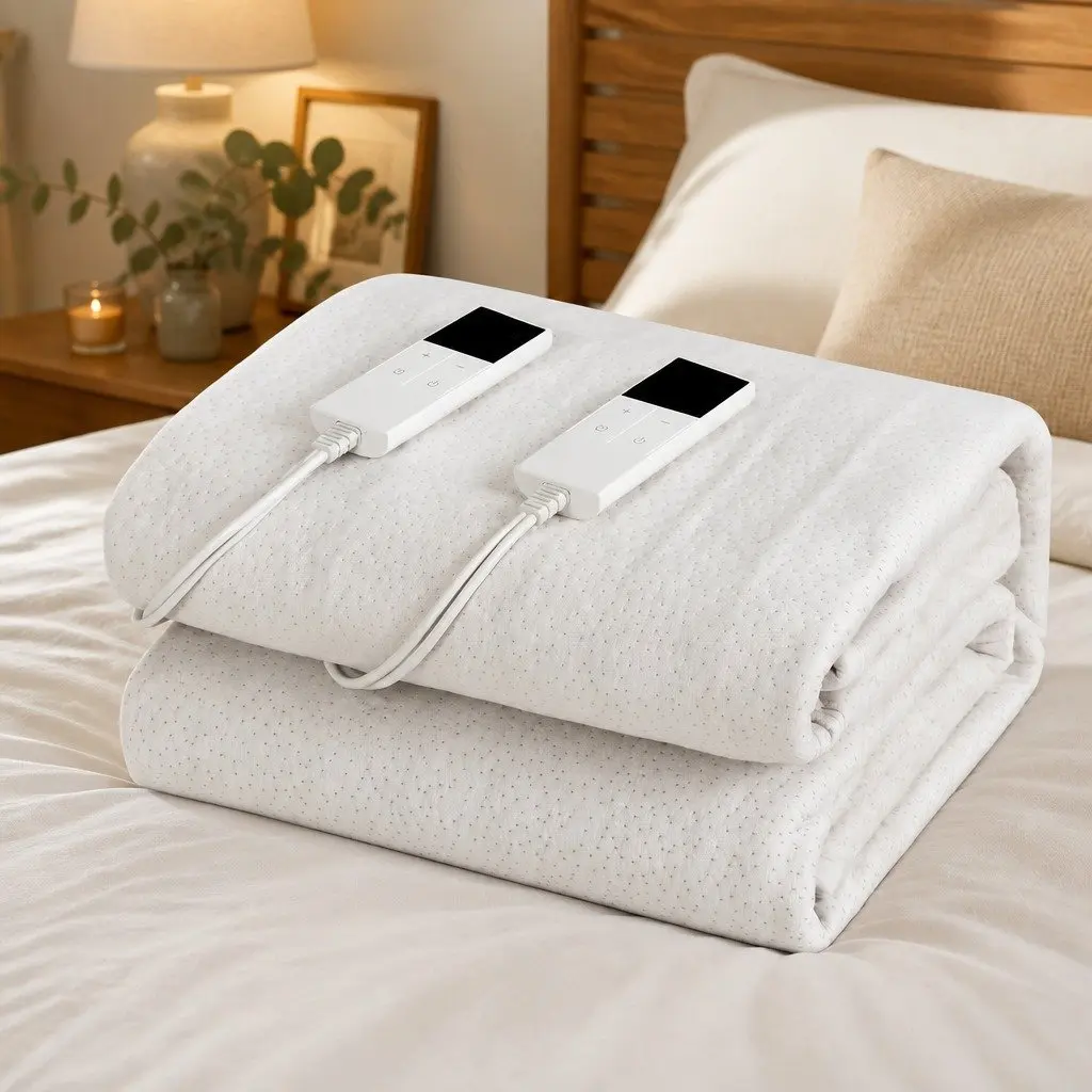 Electric Blanket Fitted Double Machine Washable Heated Pad with Dual Remote Controllers