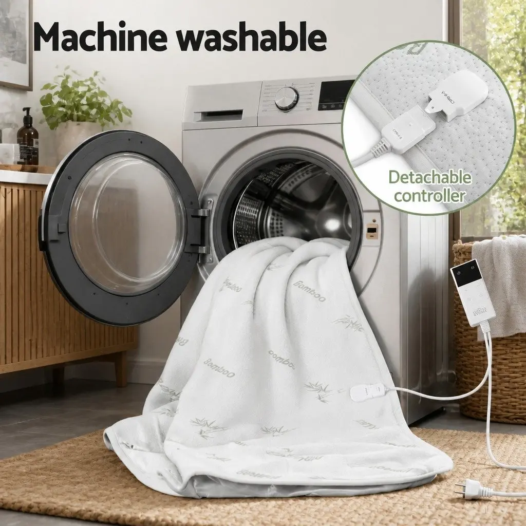 Electric Blanket Fitted Double Machine Washable Heated Pad with Dual Remote Controllers