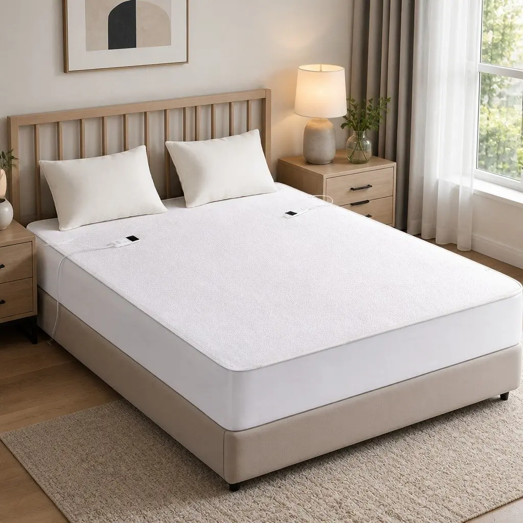 Electric Blanket Fitted Double Machine Washable Heated Pad with Dual Remote Controllers