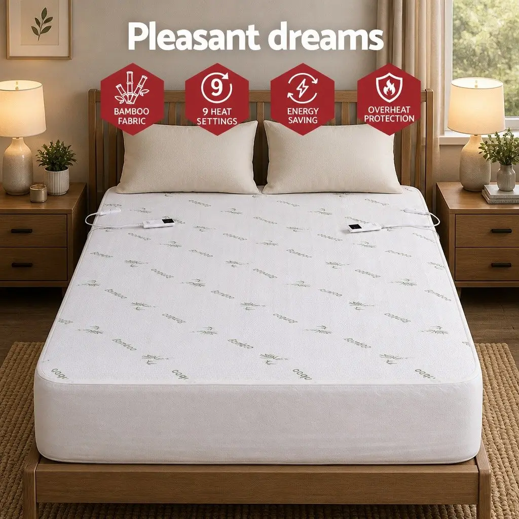 Electric Blanket Fitted Double Machine Washable Heated Pad with Dual Remote Controllers