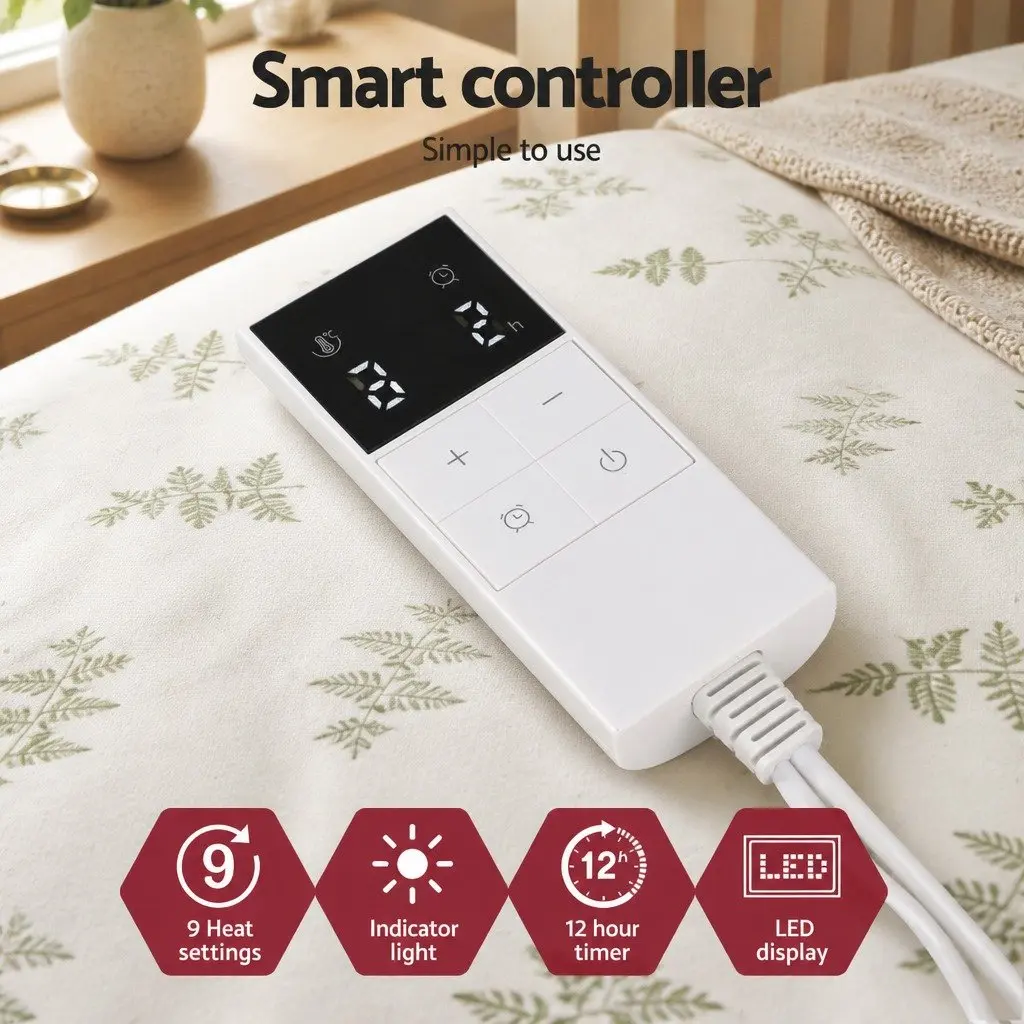 Electric Blanket Fitted Double Machine Washable Heated Pad with Dual Remote Controllers