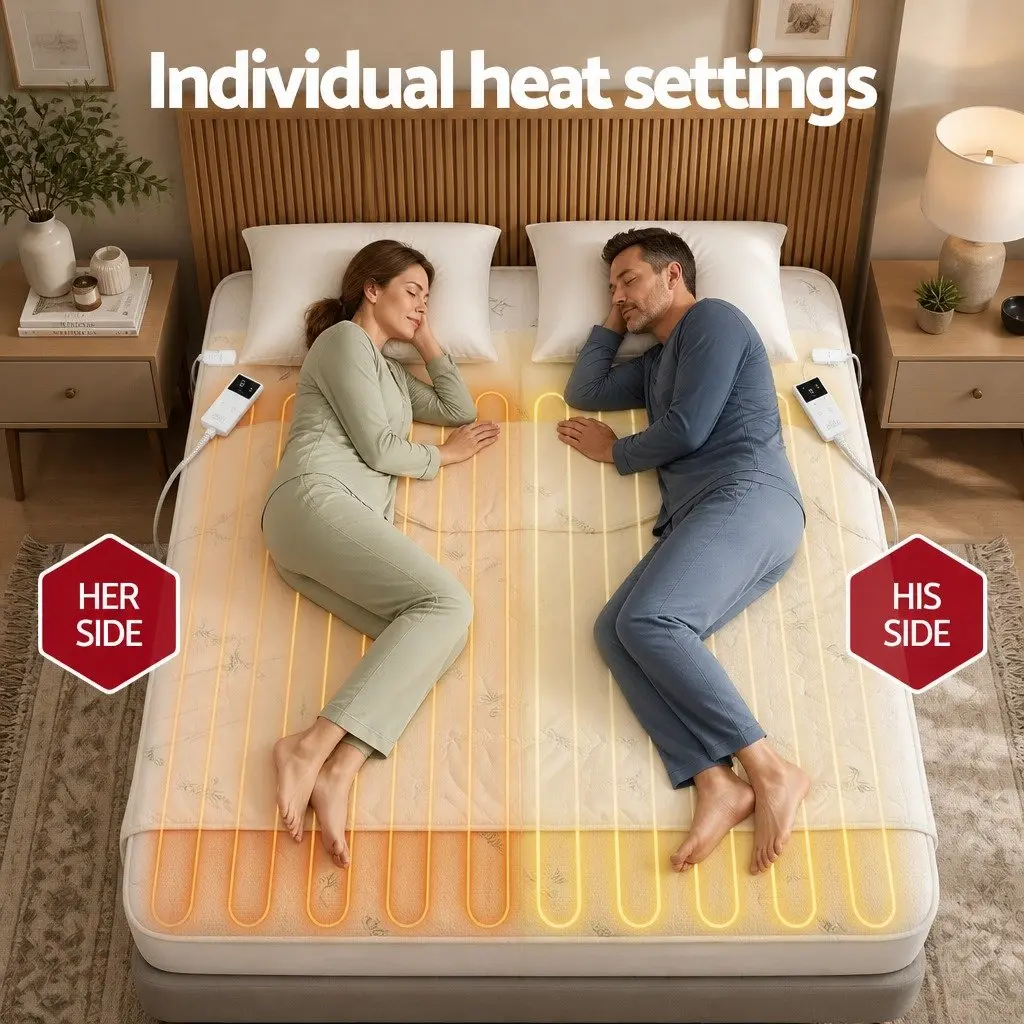 Electric Blanket Fitted Double Machine Washable Heated Pad with Dual Remote Controllers