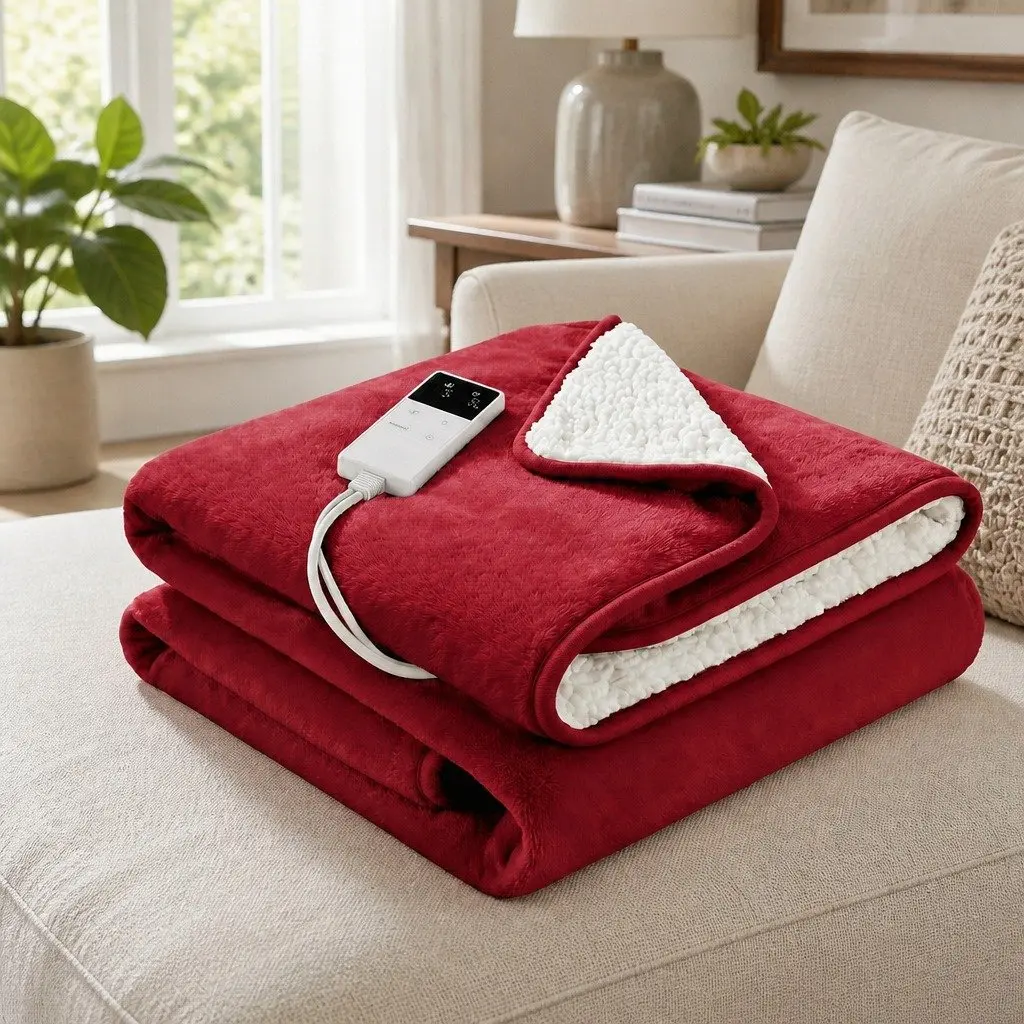 Burgundy Electric Heated Throw Rug