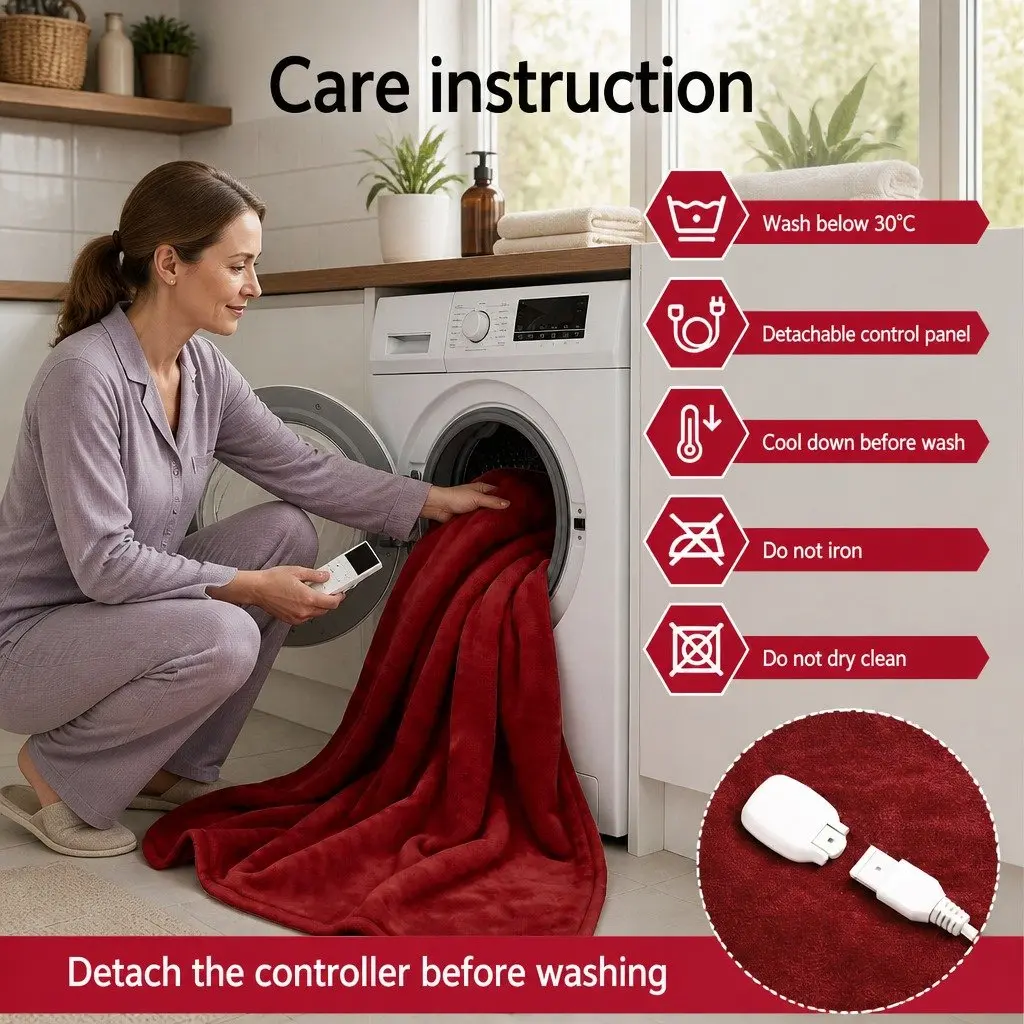 Electric Throw Rug Burgundy Flannel Sherpa Double-Sided 160cm x 130cm