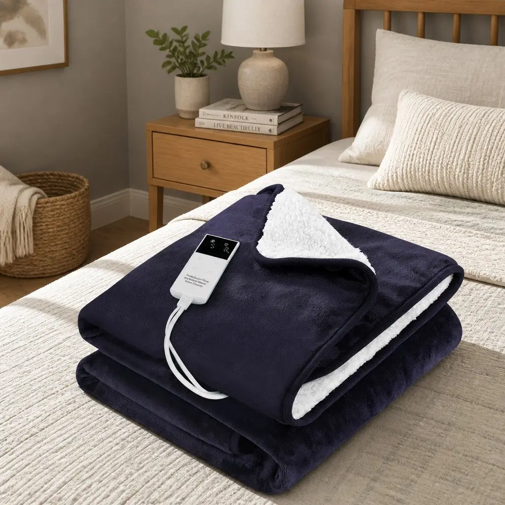 Electric Throw Rug Heated Blanket Fleece Charcoal Double-Sided 160x130cm