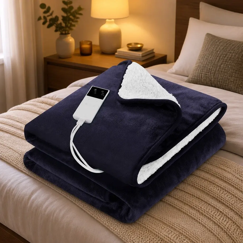 Electric Throw Rug Heated Blanket Fleece Charcoal Double-Sided 160x130cm
