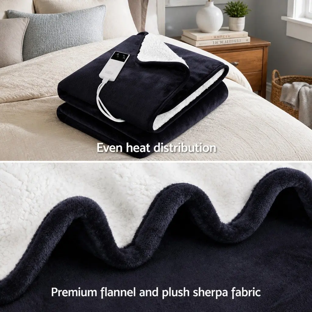Electric Throw Rug Heated Blanket Fleece Charcoal Double-Sided 160x130cm