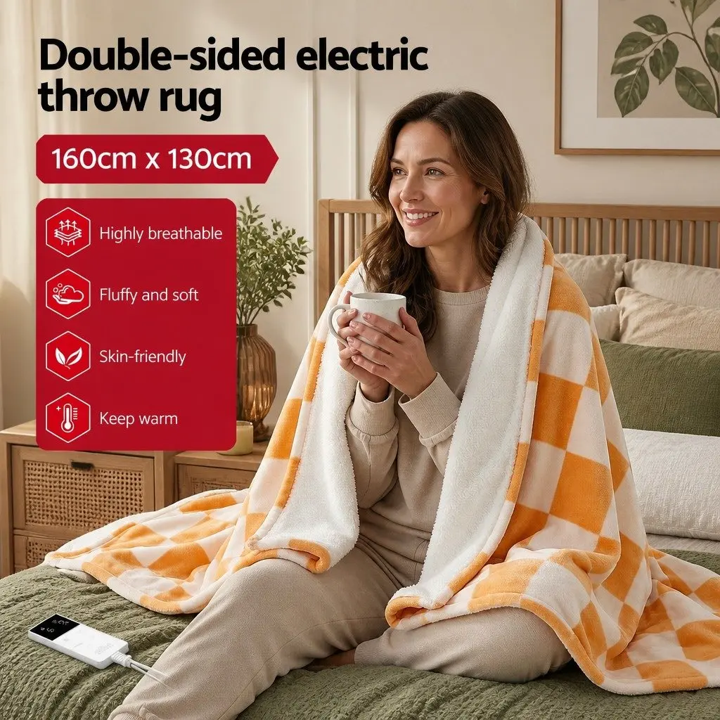 Electric Throw Rug Dual Sided Fleece Flannel Heated Blanket 9 Temperature
