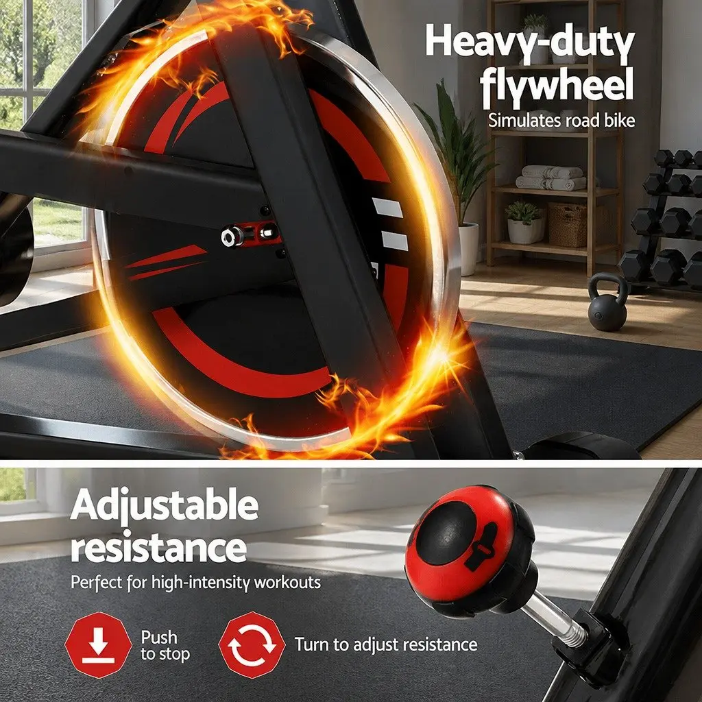 Exercise Bike Heavy-Duty Flywheel Indoor Cycling Home Gym Fitness Black