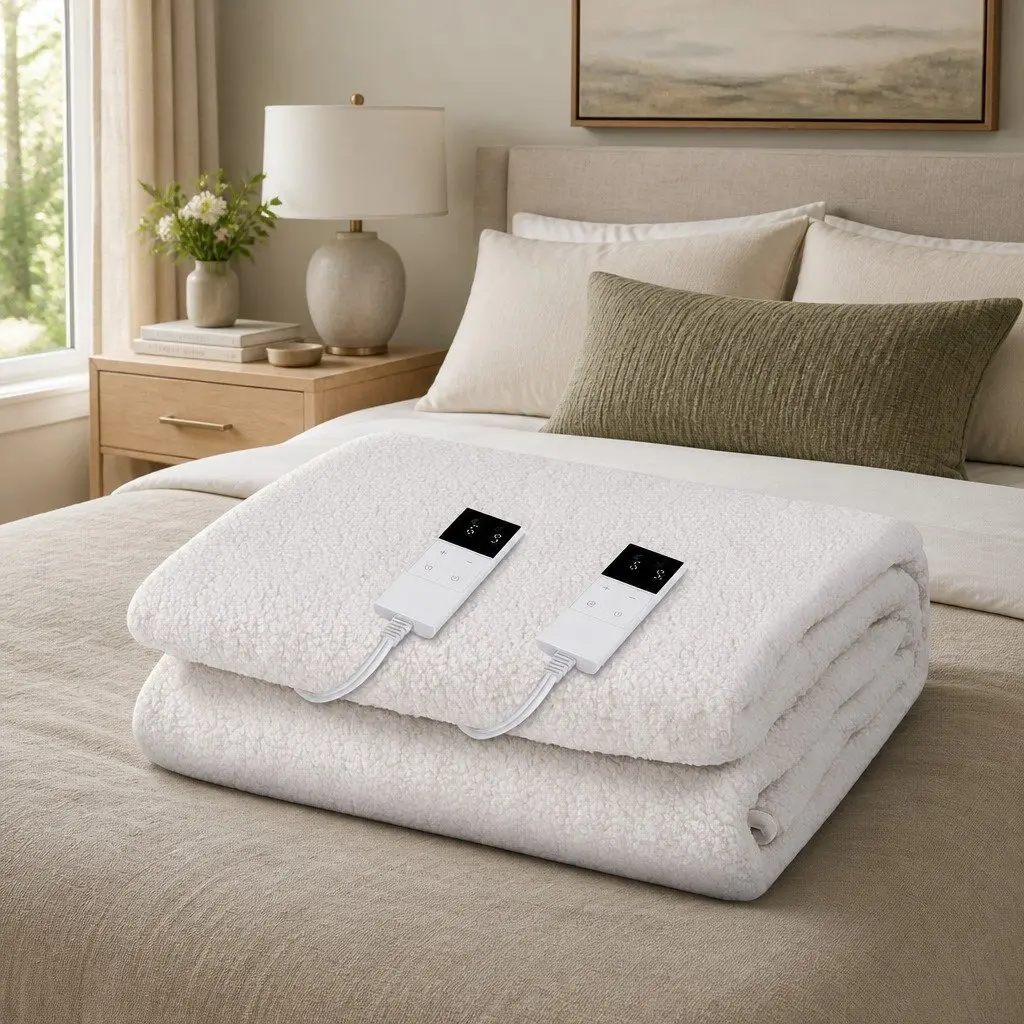 Queen Size Electric Blanket Fully Fitted Fleecy Fabric 9 Temperature Levels