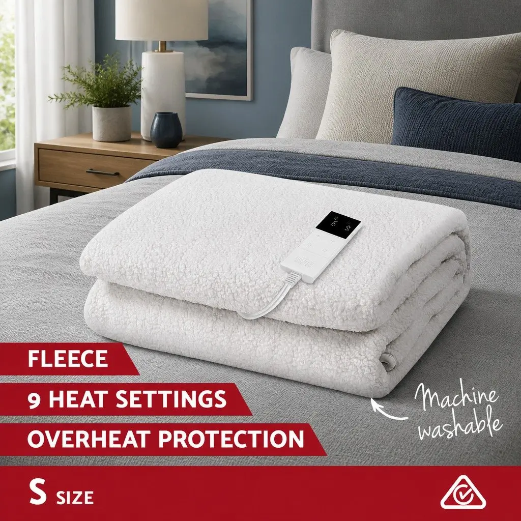 Electric Blanket Single Bed Fitted Fleece Warm Cosy Sleep Winter Bedding