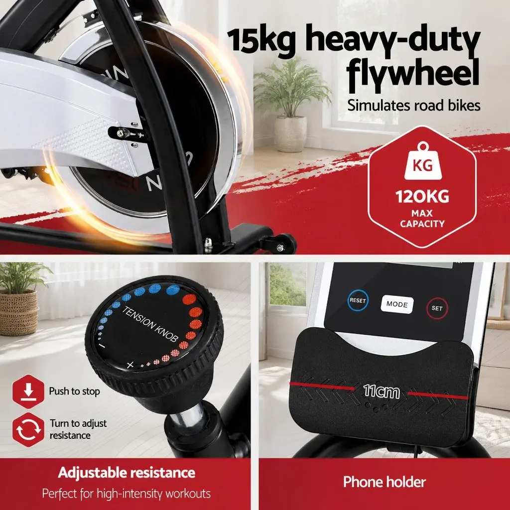 Exercise Bike 15kg Flywheel Adjustable Resistance LCD Display Silver