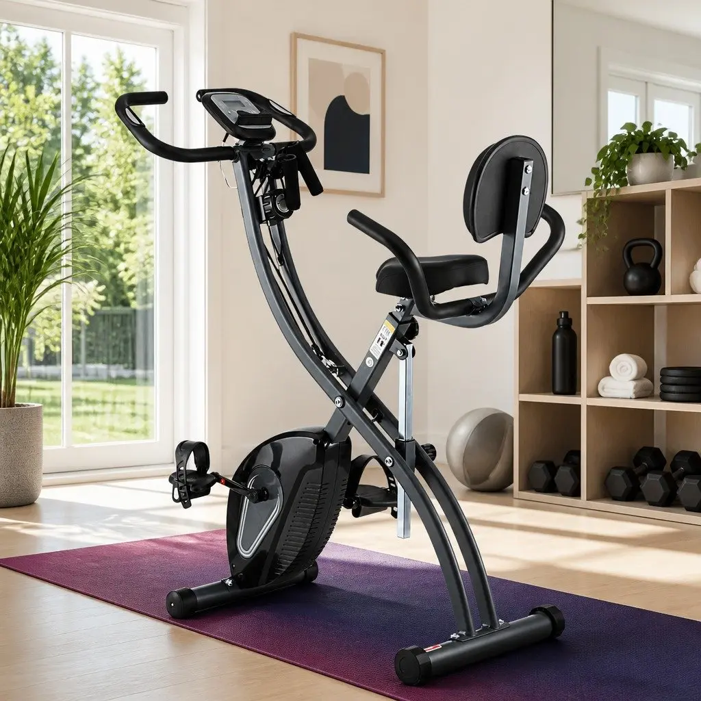 Folding Exercise Bike Magnetic X-Frame Indoor Aerobic Trainer Cycling Machine