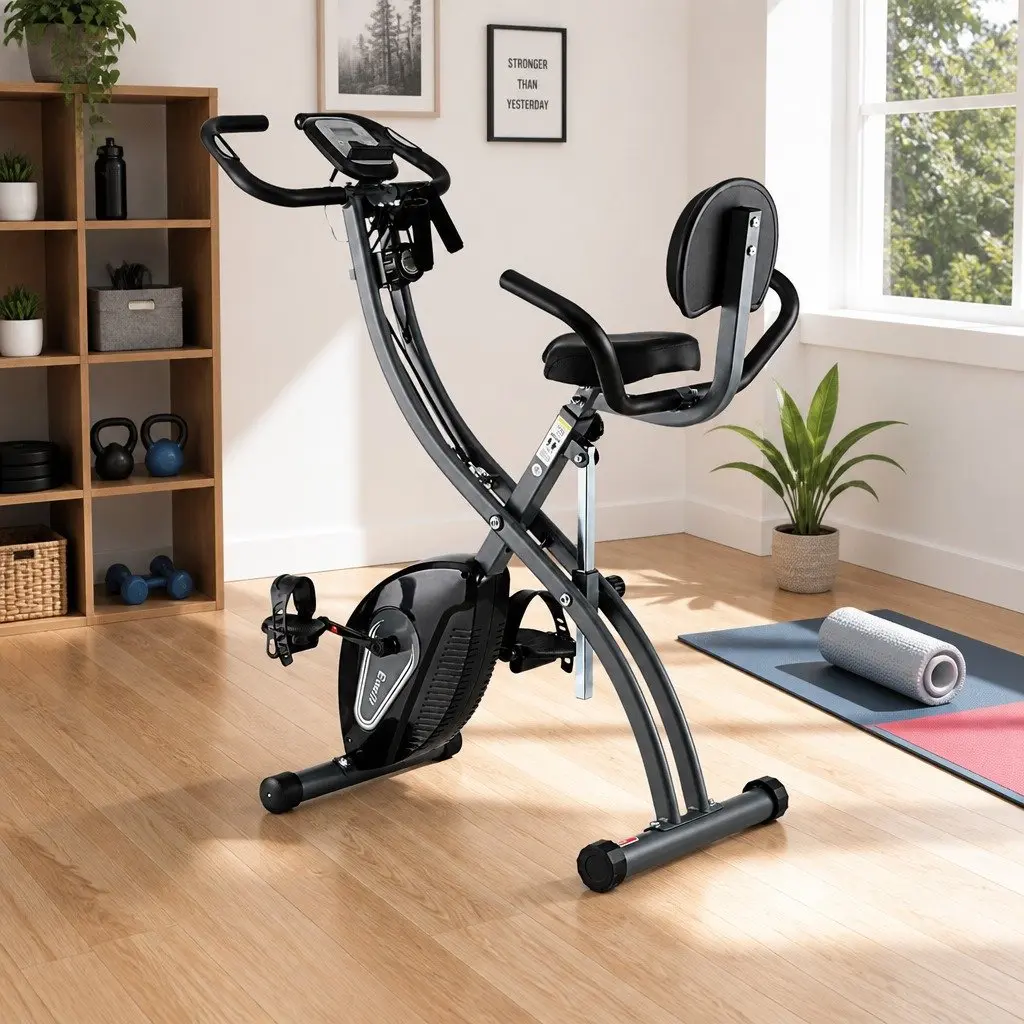 Folding Exercise Bike Magnetic X-Frame Indoor Aerobic Trainer Cycling Machine
