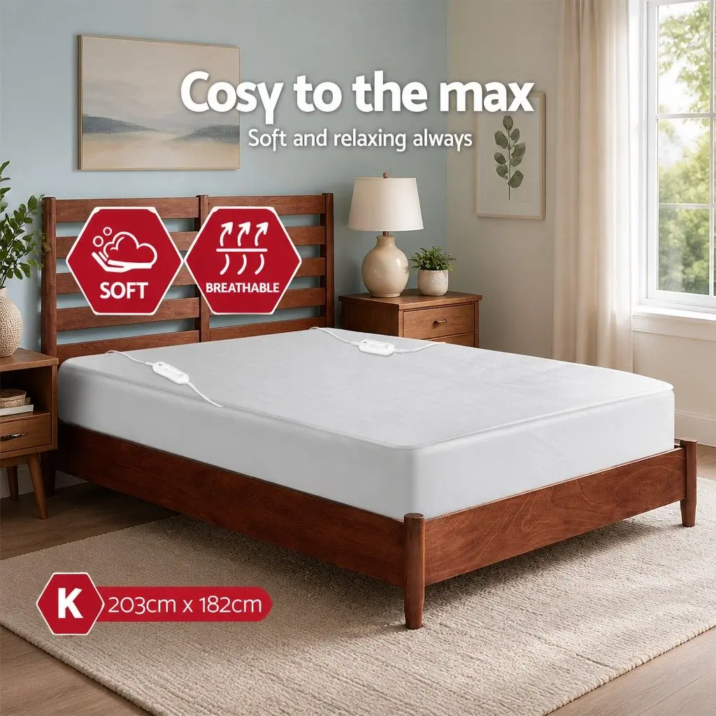 King Size Electric Blanket Fully Fitted Polyester Warm Bedding Three Heat