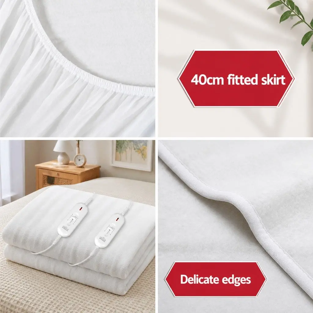 King Size Electric Blanket Fully Fitted Polyester Warm Bedding Three Heat