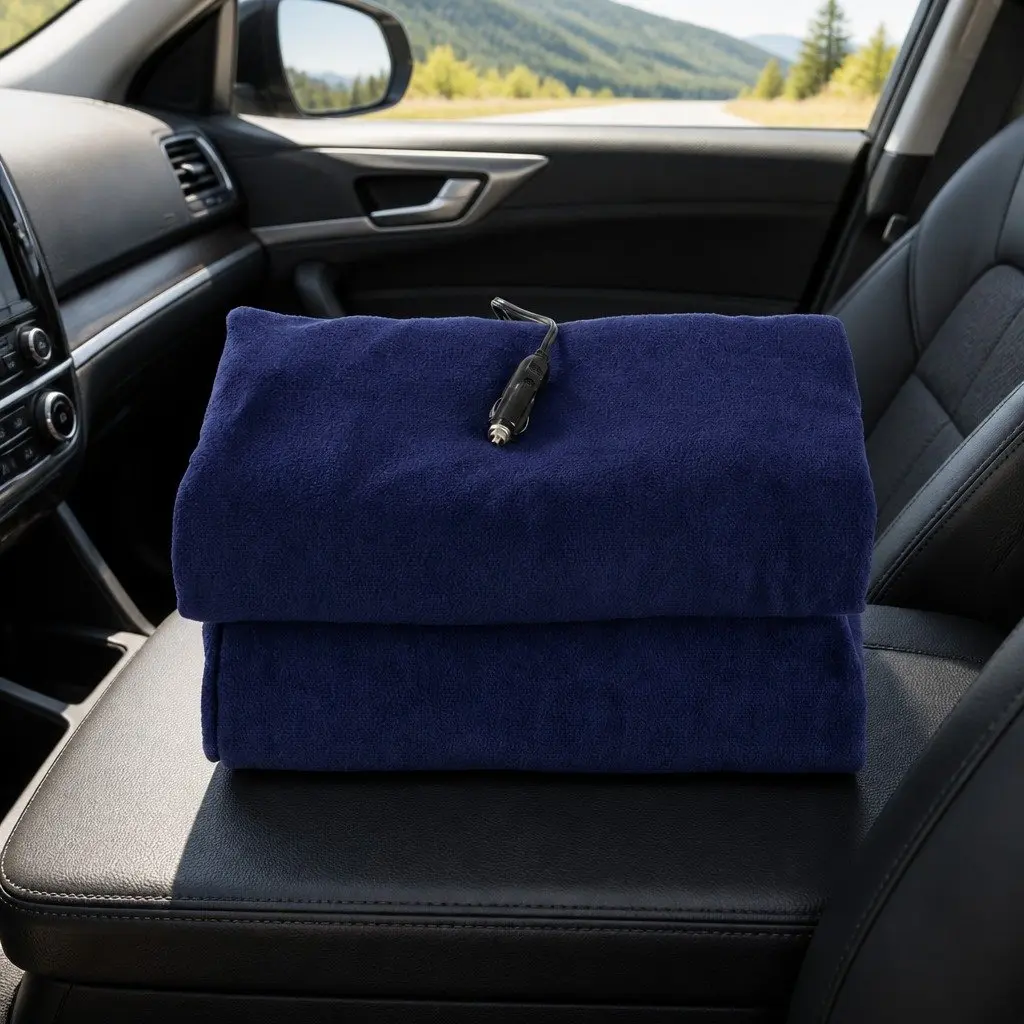 Electric Heated Blanket 12V DC Ultra-soft Polyester Fleece 150cm x 110cm Navy Blue