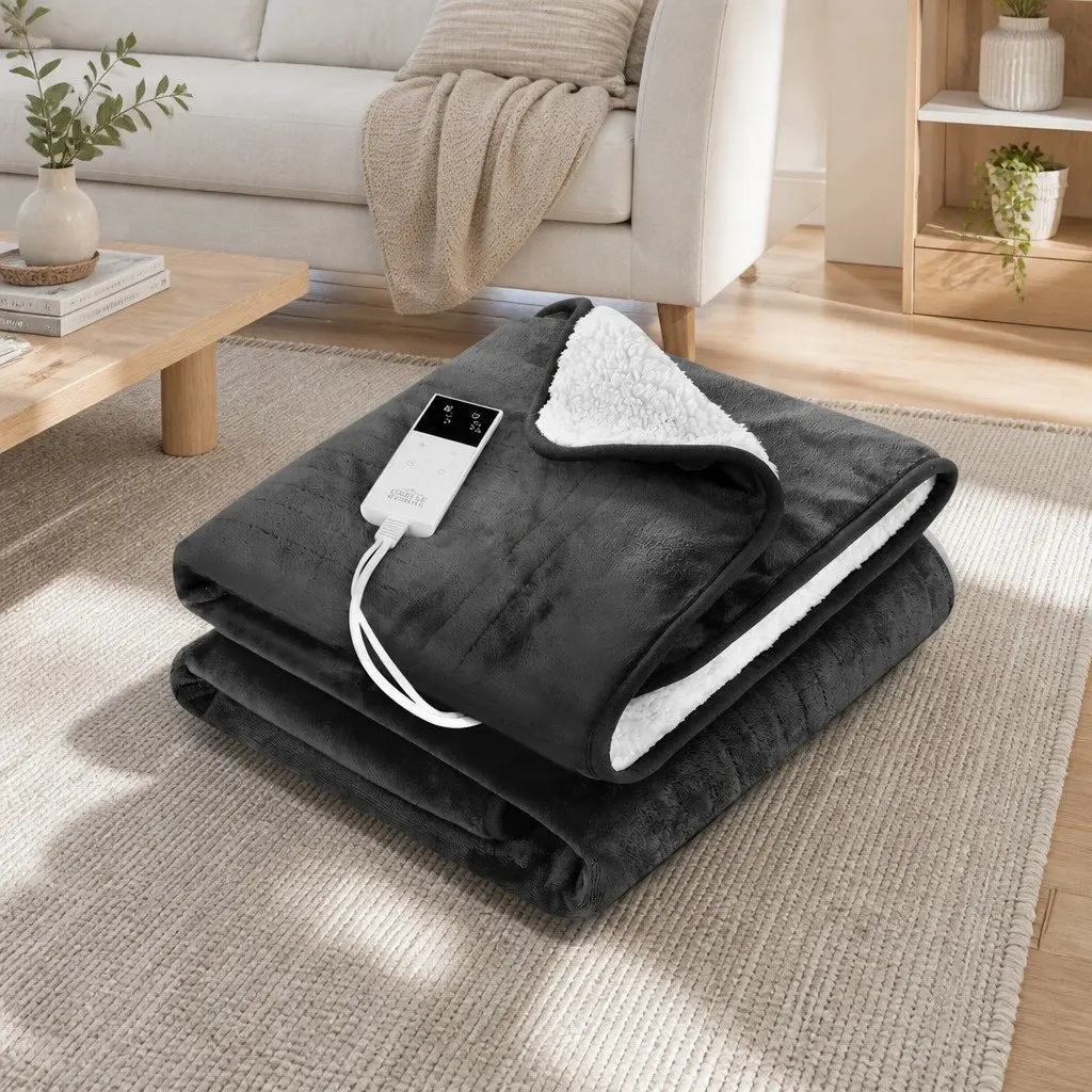Electric Throw Rug Heated Blanket Washable Flannel Sherpa Winter Grey 160x130cm