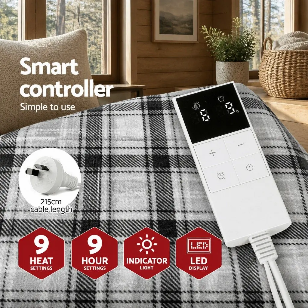 Electric Throw Blanket Heated Flannel Snuggle Rug Sofa Bed Washable Grey White