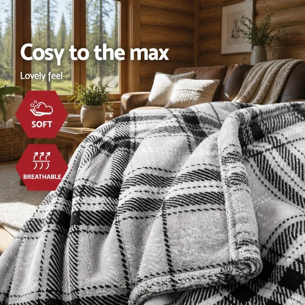 Electric Throw Blanket Heated Flannel Snuggle Rug Sofa Bed Washable Grey White