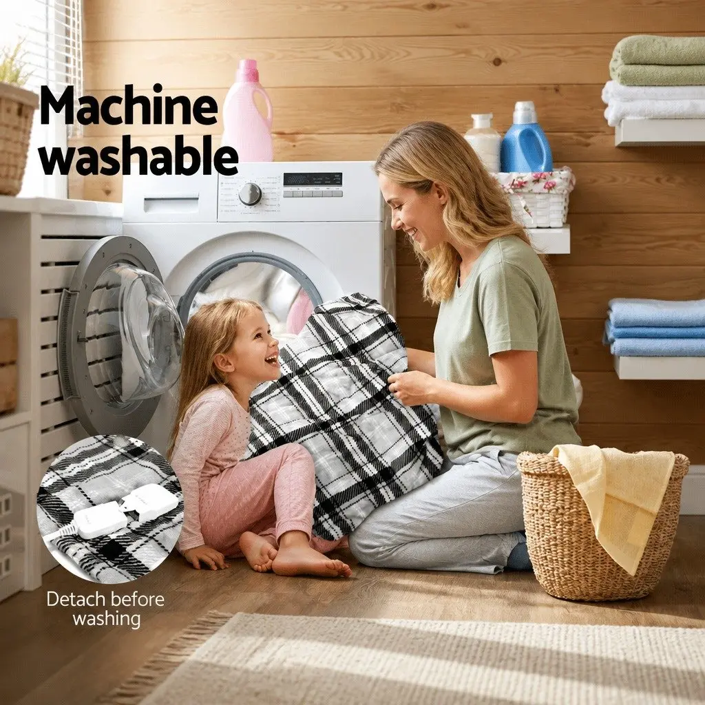 Electric Throw Blanket Heated Flannel Snuggle Rug Sofa Bed Washable Grey White