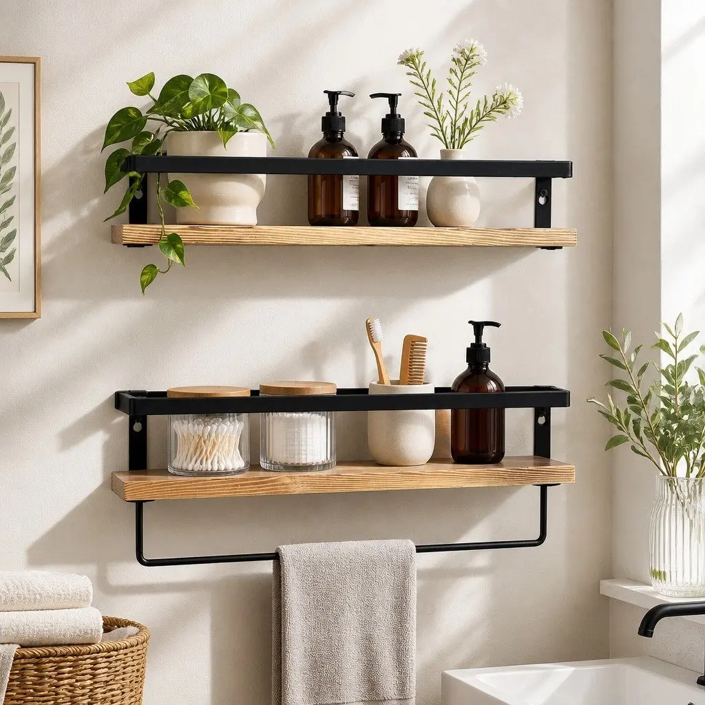 Floating Shelf Brackets Industrial Style Metal Rail 40cm x 15cm x 6.8cm