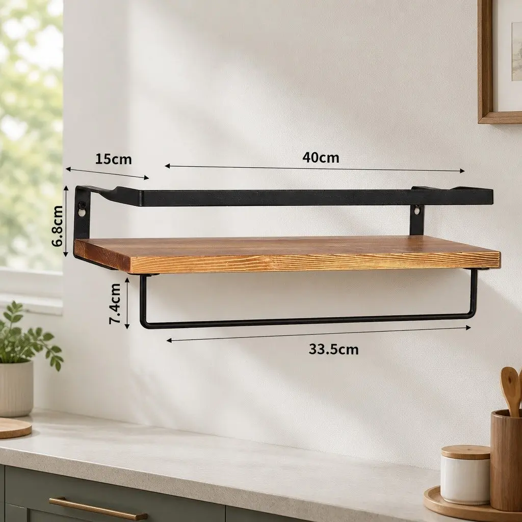 Floating Shelf Brackets Industrial Style Metal Rail 40cm x 15cm x 6.8cm