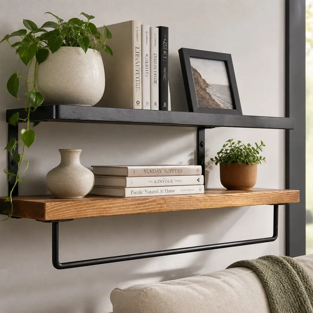 Floating Shelf Brackets Industrial Style Metal Rail 40cm x 15cm x 6.8cm