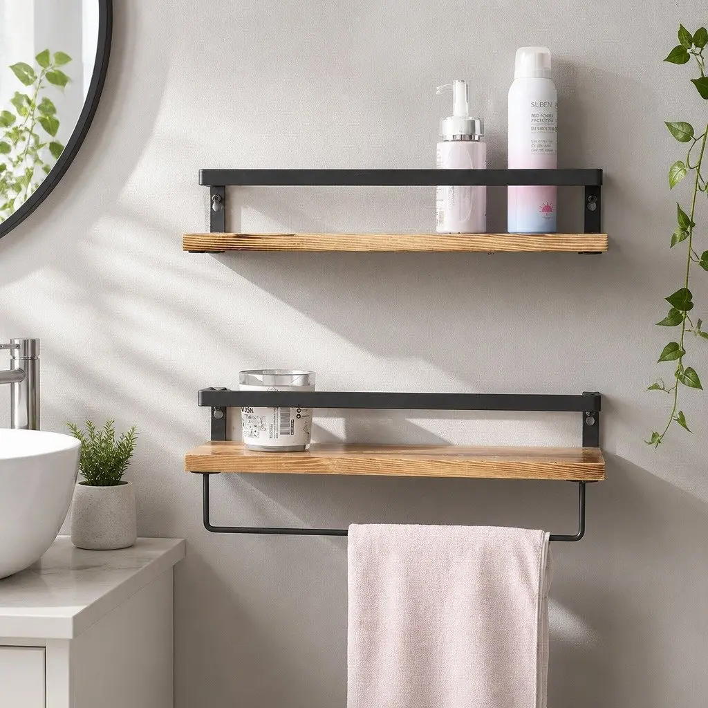 Floating Shelf Brackets Industrial Style Metal Rail 40cm x 15cm x 6.8cm