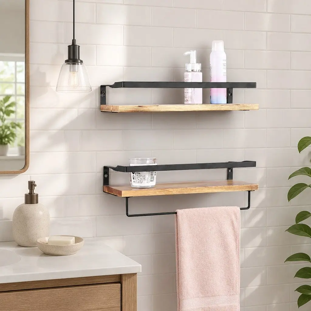 Floating Shelf Brackets Industrial Style Metal Rail 40cm x 15cm x 6.8cm