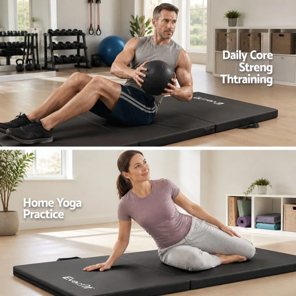 Gymnastics Mat Portable 3 Fold Exercise Floor Mat Black 181cm x 61cm x 5cm