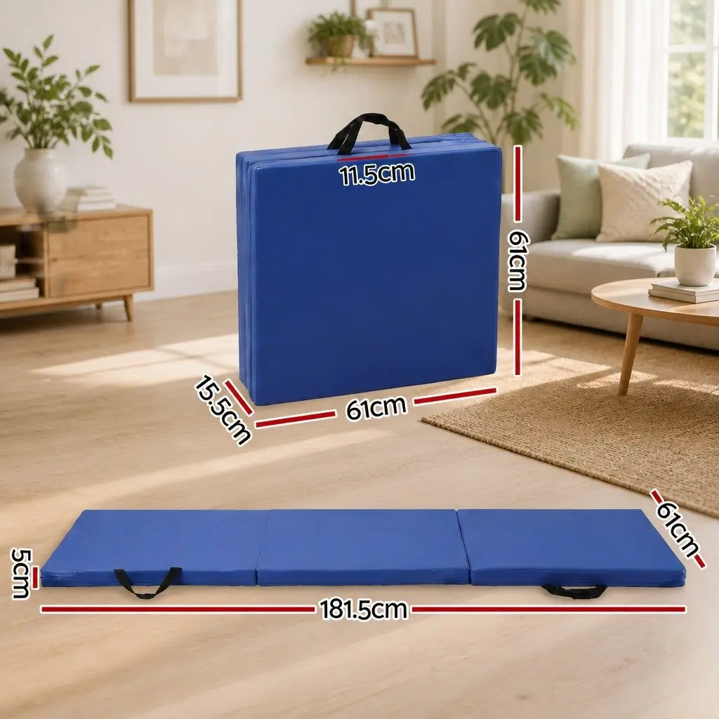Gymnastics Mat Folding Portable 3 Fold 180x60cm Blue