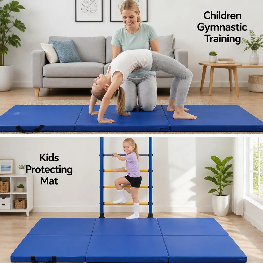 Gymnastics Mat Folding Portable 3 Fold 180x60cm Blue